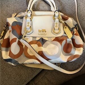Gently Used Coach Off White, Blue and Brown Sateen Madison Collection Satchel